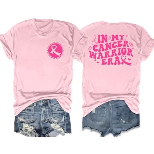 LAZYCHILD Women Breast Cancer Shirt: Pink Ribbon T-Shirt Cancer Support Top