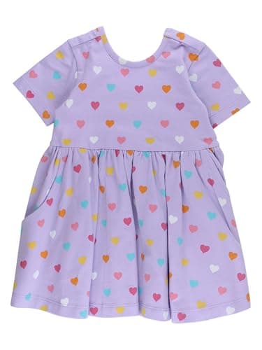 RuffleButts® Baby/Toddler Girls Knit Twirl Dress - Lavender Colorful Hearts Short Sleeve, 5
