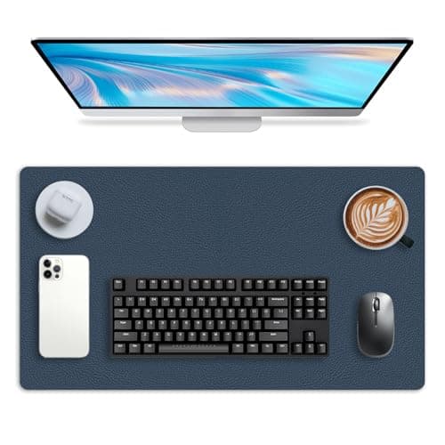 Leather Desk pad Protector, Office Mat, Large Mouse Mat, Non-Slip PU Leather Blotter, Laptop Desk Pad,Waterproof Laptop Computer Desk Keyboard Mat for Office/Work/Home/Decor (Dark Blue, 25in*13in)