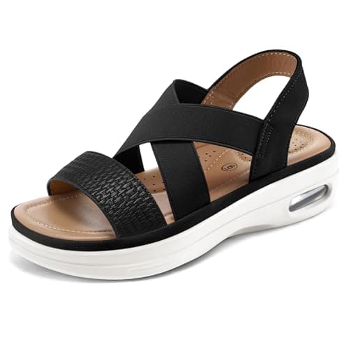 mysoft Women's Comfortable Walking Sandals Air Cushion Sport Slingback Elastic Band Platform Shoes