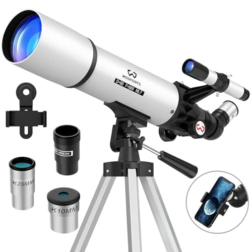 WOSPORTS Telescope for Adults High Powered, 90mm Aperture 600mm Astronomy Portable Professional Refractor Telescope for Beginners, Magnification 180X, with Adjustable Tripod, Phone Adapter, Carry Bag