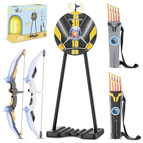 2 Pack Bow and Arrow for Kids, LED Light Up Archery Set with 20 Suction Cup Arrows&2 Quivers Indoor Outdoor Games for Kids Ages 4-8 8-12 Birthday Gifts Toys for 5 6 7 8 9 10 11 12 Year Old Boys Girls