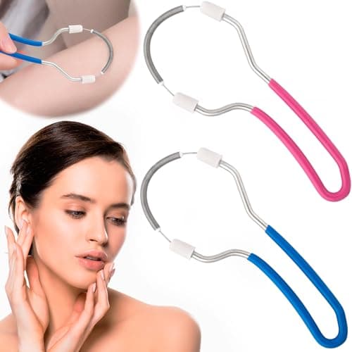 STSTR 2PCS Spring Facial Hair Remover, Manual Face Epilator with Handle, Portable Facial Threading Hair Remover, Mild Fair Removal Tool for Women Men - Blue, Pink