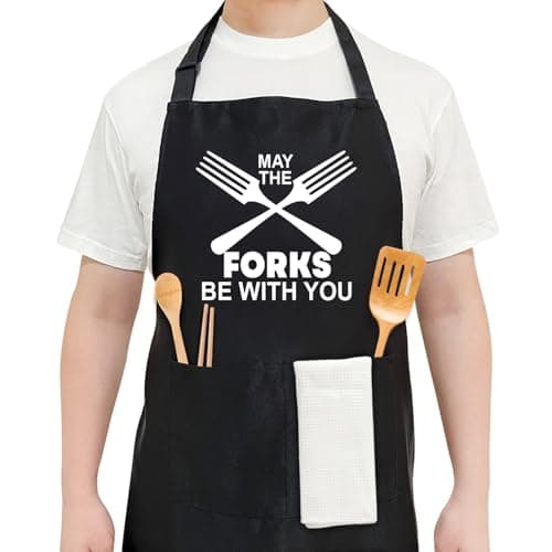 Funny BBQ Aprons for Men Husband Dad Grangpa Black Chefs Apron with Adjustable Neck Strap for Baking Cooking Grilling Gifts for Father's Day Birthday Valentine's Day Anniversary Men Women - YT0384