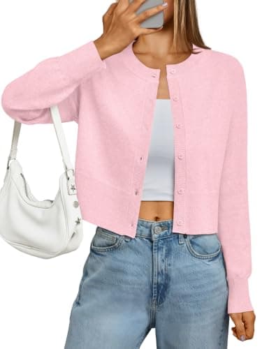 LILLUSORY Cropped Lightweight Cardigan Sweaters Women Pink M