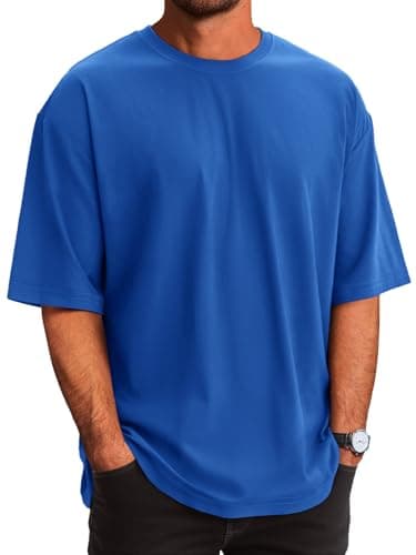 Runcati Mens Casual T-Shirts Short Sleeve Lightweight Oversized Summer Cotton Tee Beach Crew Neck Tops Blue