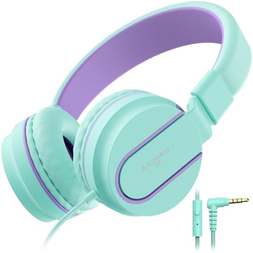 AILIHEN I35 Kids Headphones for School with Mic, 93dB Volume, Green Purple