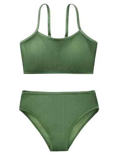 Girl's 2 Piece Swimsuit Solid Spaghetti Strap Bikini Sets Beach Bathing Suit Swimwear for Teen Kids