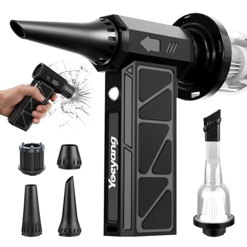 Compressed Air Duster, Industry-First O-Shaped Air Duct with 13-Blade Dual-Layer Turbo Fan, 6-in-1 Cordless Mini Blower, Vacuum & Inflator,4-Speed, LED Light & Window Breaker for Car Home, Space Black