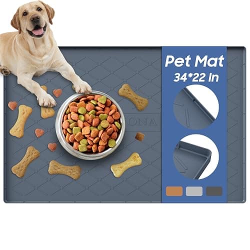 URMONA Pet Food Mat 34 x 22 in, Waterproof Silicone Dog Food Mat Litter Mat