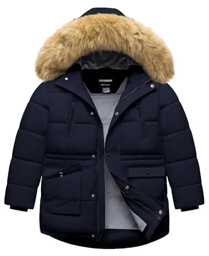 CTFASHION Boys Parka Winter Coat Fleece Waterproof Puffer Jacket Warm Outerwear Jackets with Hood Navy 10-12