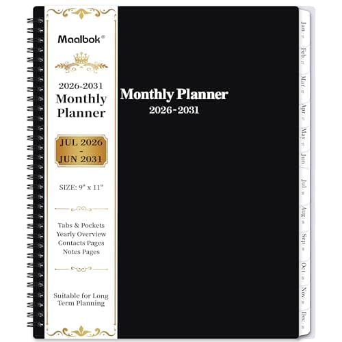 2026-2031 Monthly Planner/Calendar - Jul 2026 - Jun 2031, 5 Year Monthly Planner with Tabs & Celebrity Quotes, 9" x 11", Famous Quotes, Two-Side Pocket, Suitable for Long-Term Planning, Black