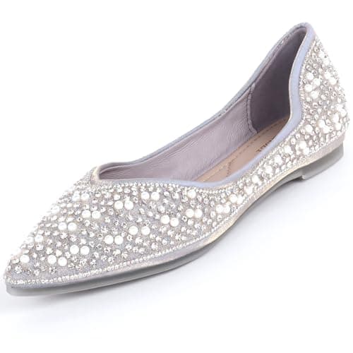 Women's Flats Rhinestone Pearl Pointed Sparkly Comfortable Soft Fashion Ballet Dress Flats Shoes Purple 6