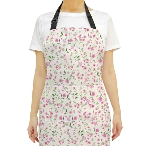 Floral BBQ Aprons with Pocket for Women Mom Wife Sister Grandma Cute Vintage Cooking Apron with Adjustable Neck Strap for Baking Grilling Gifts for Mother's Day Birthday Anniversary - YT0418