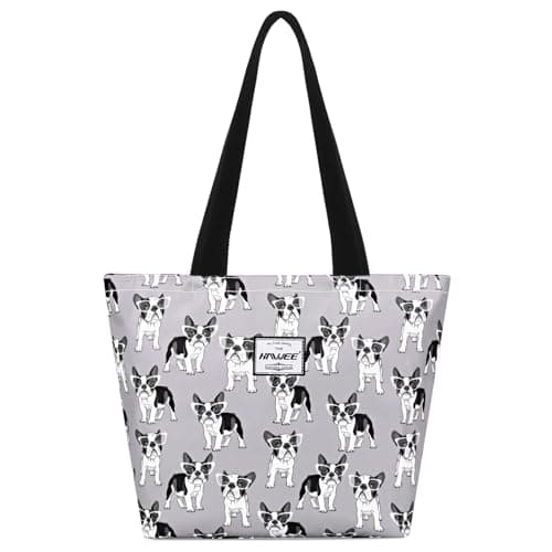 HAWEE Tote Bag with Zipper for Women Inside Mesh Pocket Heavy Duty Casual Anti-water Cloth Travel Shoulder Handbag, Dog
