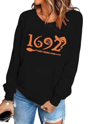Yuaelria 1692 They Missed One Halloween Long Sleeve Women Vintage Witch Tops Casual Long Sleeve Vacation Blouse(XX-Large,Black-2)