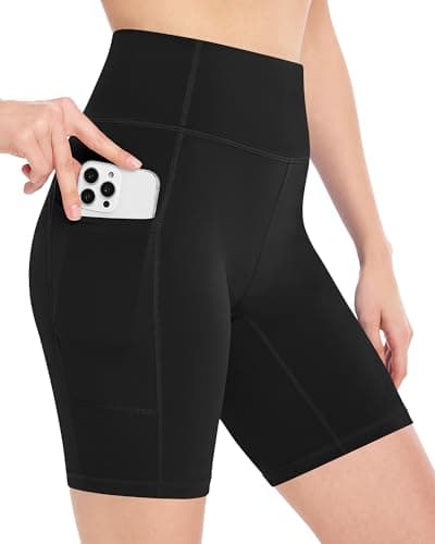 Moozava Biker Spandex Shorts Women Workout Gym Yoga Athletic Running Volleyball Booty Tummy Control High Waisted Soft Compression No See Through Pockets 8" XL Black