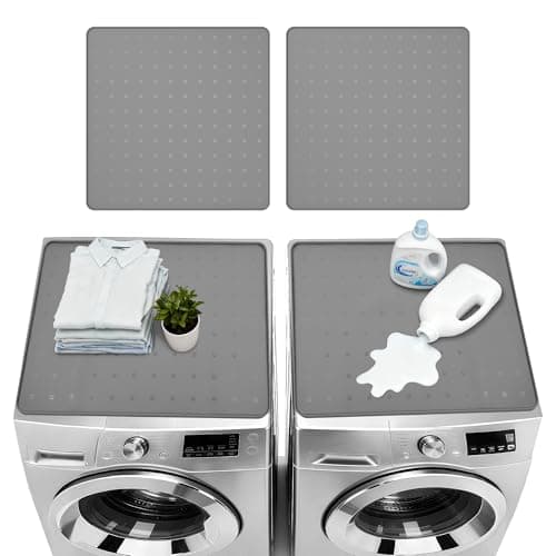 WZGUSXN 26x26 Full-Coverage Washer Dryer Mat, Spill-Proof Raised Edge Silicone Topper, Anti-Slip Vibration Dampening Pad for Front Load Laundry Room (2 Pack) Grey