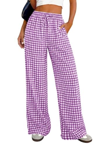 PRETTYGARDEN Gingham Pants Women Cotton Pajama Bottoms, Purple Plaid,XXL