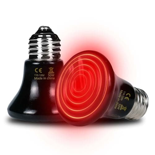 PTSCBS 50W Reptile Heat Lamp(2-Pack) Ceramic Heat Emitter- Non-Light Emitting, 24/7 Safe Heating for Terrariums, Brooders & Incubators-Turtle Lizard Bearded Dragon Snake Small Pets E26