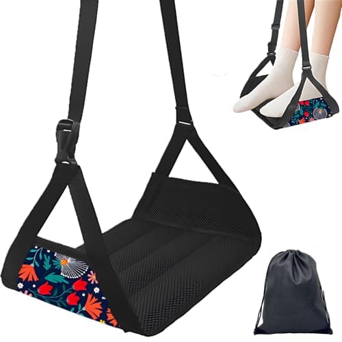 Houshengzi Airplane Foot Hammmock for Plane Travel Accessories Ajustable Foot Rest for Airplane Gadgets,Travel Essentials for Flight Plane,Office,Desk (Dandelion)
