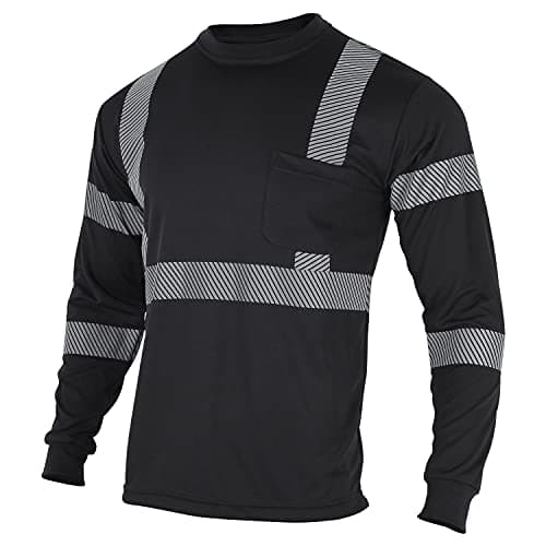 VENDACE Safety Reflective High Visibility Long Sleeve Shirts ANSI Class 2 Hi Vis Construction Work T Shirts for Men(Black,3XL)