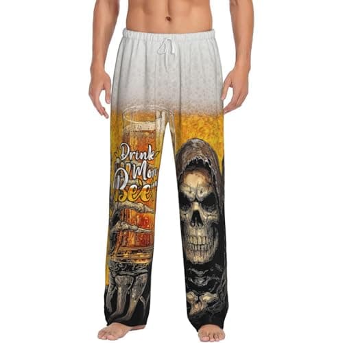 Yirasnezy Halloween Skull Mens Pajama Pants for Men Skull Drinking Beer Men's Pajama Bottoms Men Lightweight Soft Skeleton Long Lounge Sleepwear Pjs Sleep Bottoms with Pockets Drawstring 2XL