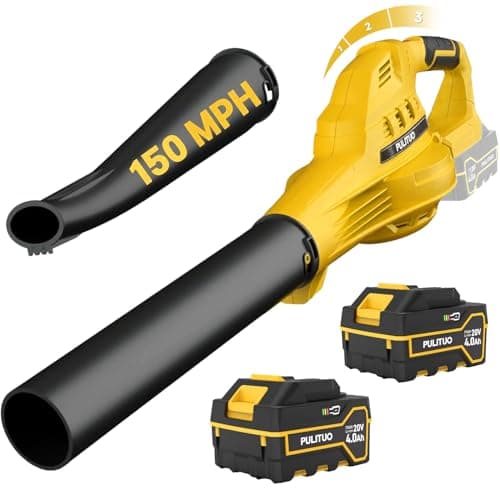 Leaf Blower Cordless with 2X 4.0Ah Batteries and Charger, 150MPH Lightweight Cordless Blower, 3 Speeds Small Battery Operated Leaf Blowers for Lawn Care, Patio, Yard, Leaves, Grass, Dust (Yellow)