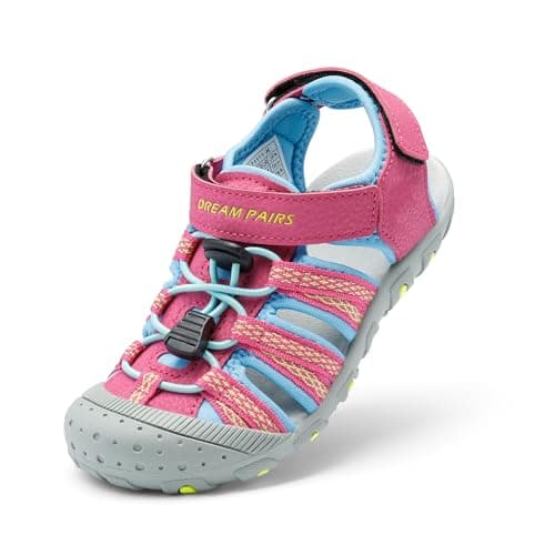 DREAM PAIRS Boys Girls Summer Outdoor Athletic Sport Sandals Hiking Beach Casual Closed Toe Adjustable Multicolor for Toddler/Little/Big Kids,Size 5 Toddler,Fuchsia/Cyan/Neon/Green,171111-K