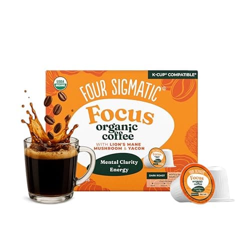 Four Sigmatic Mushroom Coffee K-Cups | Organic Dark Roast Coffee with Lion’s Mane Mushroom Powder & Yacon | Focus & Immune Support | Vegan & Keto | Sustainable Pods | 24 Count