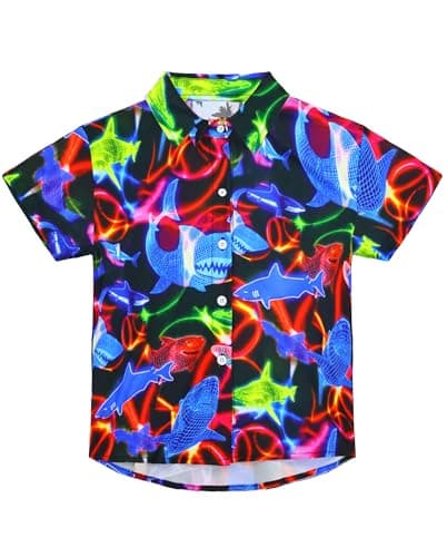 Boys Hawaiian Shirts Size 9-10 Years Old Colorful Shark Short Sleeve Summer Clothes for Kids Pool Party