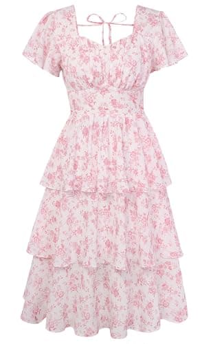 Belle Poque Women's Vintage Square Neck Tea Party Dress White Floral XXL