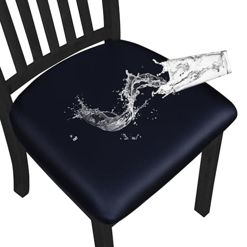 Easy-Going Waterproof PU Leather Seat Covers for Dining Room Chairs Set of 4, Navy
