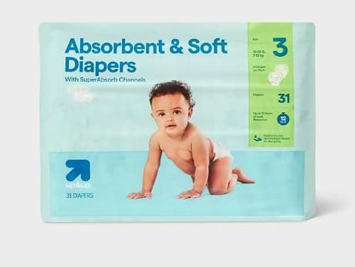 Disposable Baby Diapers,up&up-Size 3, Ultra Absorbent Leak Protection, Soft Comfort Fit, Wetness Indicator, Hypoallergenic (31)