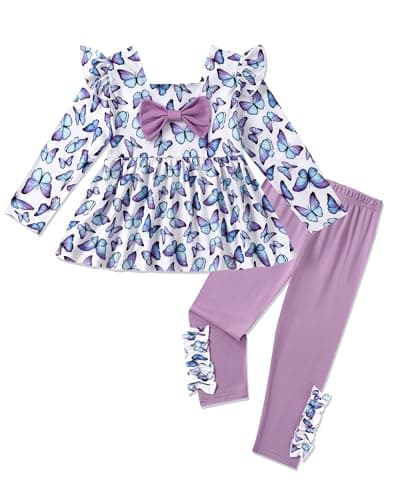 Coedody 18-24 Months Girls Clothes Long Sleeves Ruffle Top+Ruffle Pants 18-24 Months Girl Fall Winter Clothes 2Pcs