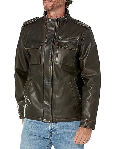 Levi's Men's Vintage Deer Faux Leather Sherpa Military Jacket, New Dark Brown, X-Large