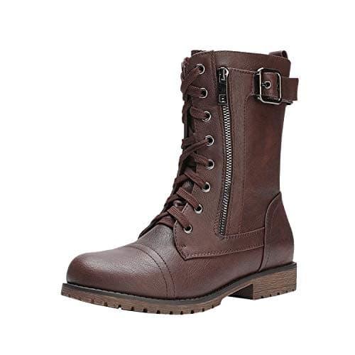 DREAM PAIRS Women's Mid Calf Built-in Wallet Pocket Lace up Military Combat Boots,Size 5.5,All Burgundy,MISSION