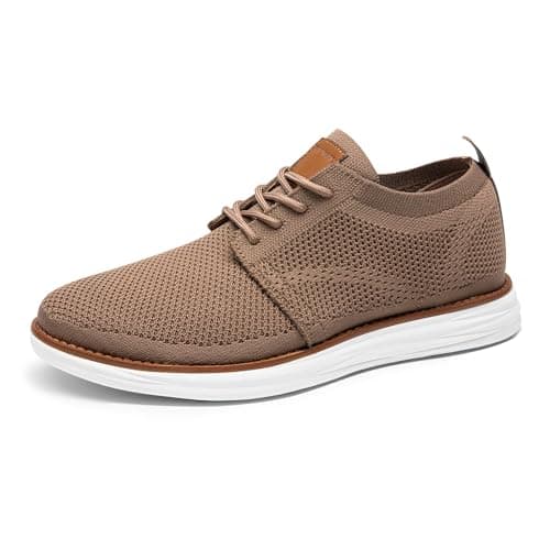 Bruno Marc Men's KnitFlex Breeze Mesh Oxford Sneakers - Breathable Business Casual Shoes Lightweight & Comfortable Walking Shoes for Men, Size 7.5,Light/Brown,GRAND-01