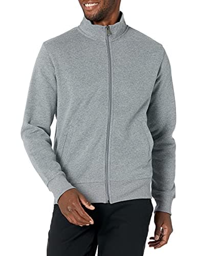 Amazon Essentials Men's Fleece Zip Up Mock Neck Sweatshirt, Midweight, Regular Fit, Light Grey Heather, Large