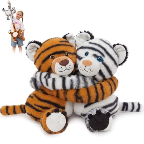 MorisMos Freezable & Microwavable Tiger Stuffed Animals Duo, Valentine's Day Stuffed Animals for Couple Twin Wife Her Him, Heating Pad Plush Toys, Huggable Plush Tiger Toys for Kid Birthday Gift/Decor