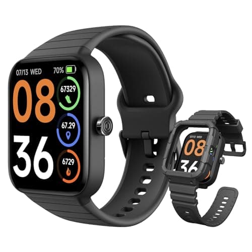 SKG Smart Watch for Men Women (Answer/Make Call), Alexa Built-in, Extra Black Band, 100+ Sports 1.8" Fitness Tracker with Heart Rate SpO2 Monitor, IP68 Smartwatch for Android iPhone, V7 Cyber Black