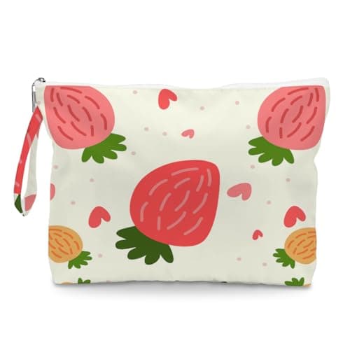 IAXIC Wet Dry Bag, Wet Bag for Swimsuit, Diaper Sunscreen Large Zipper Pouch Waterproof Pouch, Beach Bags for Women, Strawberry Pattern, Gifts for Ladies Girls Friends Colleagues and Sisters