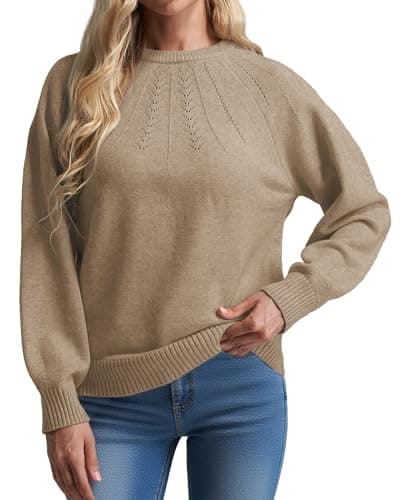 COSSEN Fall Sweaters for Women 2025 Casual Long Sleeve Crewneck Pullover Sweater Knit Top XL Khaki