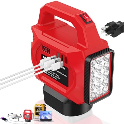 250W Power Inverter Compatible for Milwaukee 18V Battery, Portable Power Station with 30W LED Work Light, DC 20V to AC 110V, 1 AC Outlet, 1 Type-C, 2 USB Ports, for Camping, Emergency Use(No Battery)