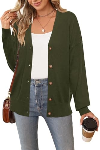 Arach&Cloz 2026 Women Oversized Lightweight Cardigans Sweaters Spring Business Casual Outfits Button Down Summer Winter Fashion Trendy Clothes Fall Clothing Army Green