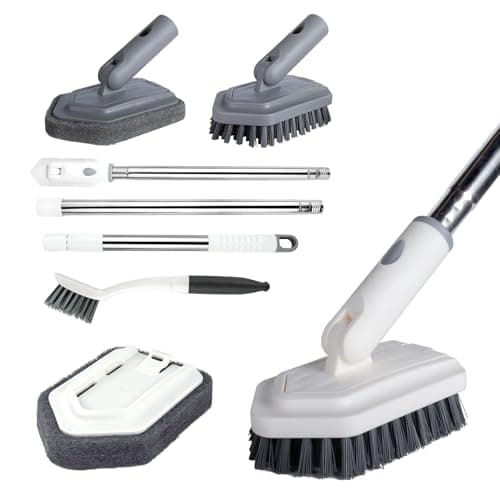 ITTAHO Shower Tile Tub Scrubber Brush with 4 Cleaning Heads,Floor Scrub Brush with 56''Long Handle, Shower Cleaner Brush & Grout Cleaner Brush Set for Shower,Tile, Tub, Bathroom,Kitchen,Walls,Sink