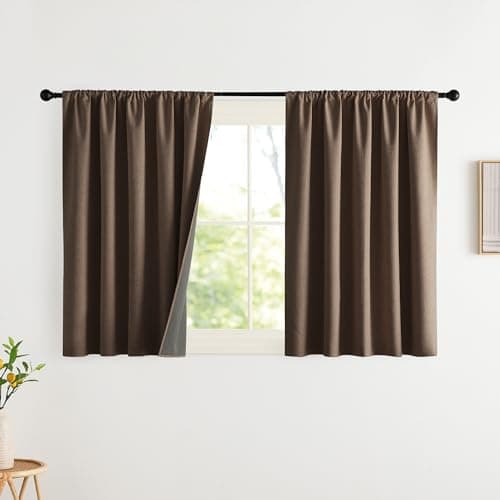 NICETOWN 100% Blackout Kitchen Curtains 36 inch Length, Set of 2, Wide 42" Each, Thermal Insulated Small Cafe Curtains Rod Pocket Top, Linen Blend Short Black Out Tiers for Small Window