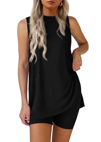 PRETTYGARDEN Lounge Sets for Women Matching 2 Piece Outfit,Black,L