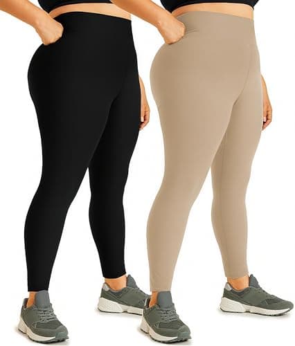 Hi Clasmix Plus Size Leggings for Women Apricot 3X-Large-2 Pack High Waisted Tummy Control Soft Maternity Athletic Casual Yoga Pants for Curvy Women