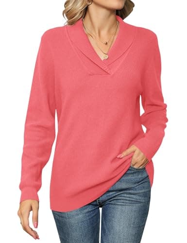 Ivicoer Sweaters for Women Dressy Casual V-Neck Long Sleeve Collared Pullover Top Ladies Knitted Office Fall Winter Work Classic Trendy